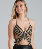 Gorgeous Glam Beaded Butterfly Top is a trendy pick to create 2023 festival outfits, festival dresses, outfits for concerts or raves, and complete your best party outfits!