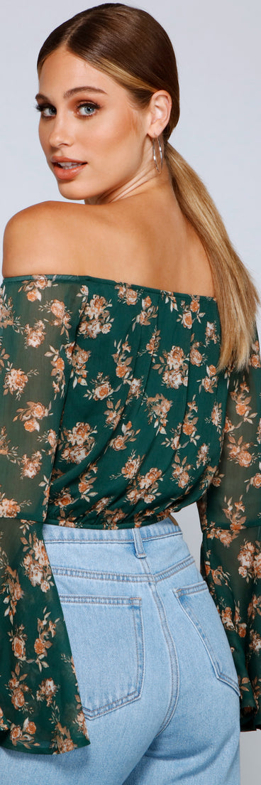 With fun and flirty details, Floral Passion Off The Shoulder Chiffon Top shows off your unique style for a trendy outfit for the summer season!