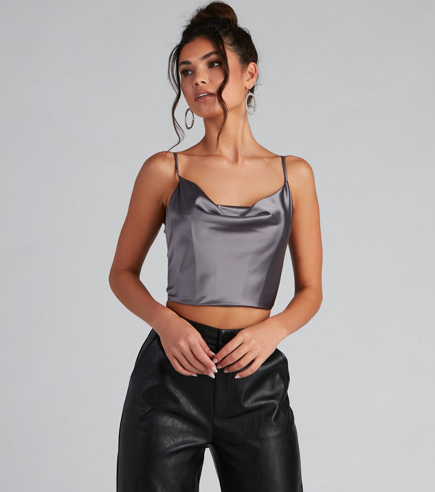 Dress up in Sleek And Fab Satin Crop Top as your going-out dress for holiday parties, an outfit for NYE, party dress for a girls’ night out, or a going-out outfit for any seasonal event!