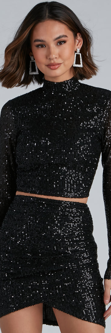 sequin crop top dress Gold Disc Sequin Cap Sleeve Crop Top