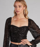 With fun and flirty details, Chandelier Sequin Long Sleeve Crop Top shows off your unique style for a trendy outfit for the summer season!