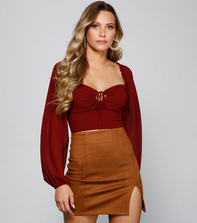 With fun and flirty details, Chic Appeal Long Sleeve Crop Top shows off your unique style for a trendy outfit for the summer season!