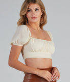 With fun and flirty details, Effortless Vibes Puff Sleeve Crop Top shows off your unique style for a trendy outfit for the summer season!