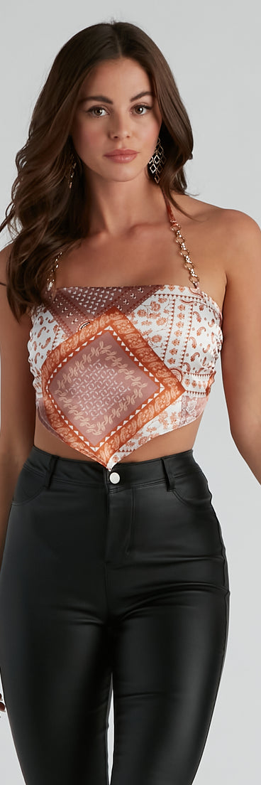 Dress up in Night Views Paisley Satin Scarf Top as your going-out dress for holiday parties, an outfit for NYE, party dress for a girls’ night out, or a going-out outfit for any seasonal event!