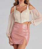 Sleek And Fab Faux Leather Bustier helps create the best bachelorette party outfit or the bride's sultry bachelorette dress for a look that slays!