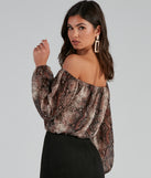 With fun and flirty details, Chic Viper Chiffon Off-The-Shoulder Top shows off your unique style for a trendy outfit for the summer season!
