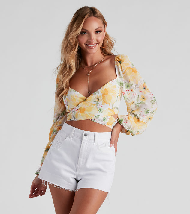 With fun and flirty details, Floral Bloom Chiffon Crop Top shows off your unique style for a trendy outfit for the summer season!