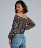 With fun and flirty details, Cute In Paisley Off-The-Shoulder Blouse shows off your unique style for a trendy outfit for the summer season!