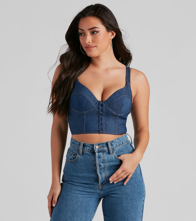 GNO Denim Corset is a fire pick to create 2023 festival outfits, concert dresses, outfits for raves, or to complete your best party outfits or clubwear!