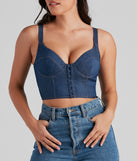 GNO Denim Corset is a fire pick to create 2023 festival outfits, concert dresses, outfits for raves, or to complete your best party outfits or clubwear!