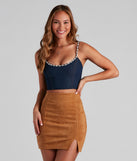 With fun and flirty details, Rare Find Pearl Rhinestone Trim Denim Corset shows off your unique style for a trendy outfit for the summer season!