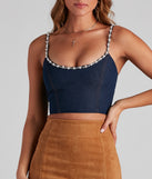 With fun and flirty details, Rare Find Pearl Rhinestone Trim Denim Corset shows off your unique style for a trendy outfit for the summer season!