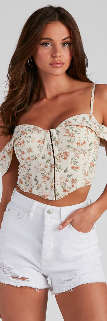 With fun and flirty details, In Season Floral Off-The-Shoulder Bustier shows off your unique style for a trendy outfit for the summer season!