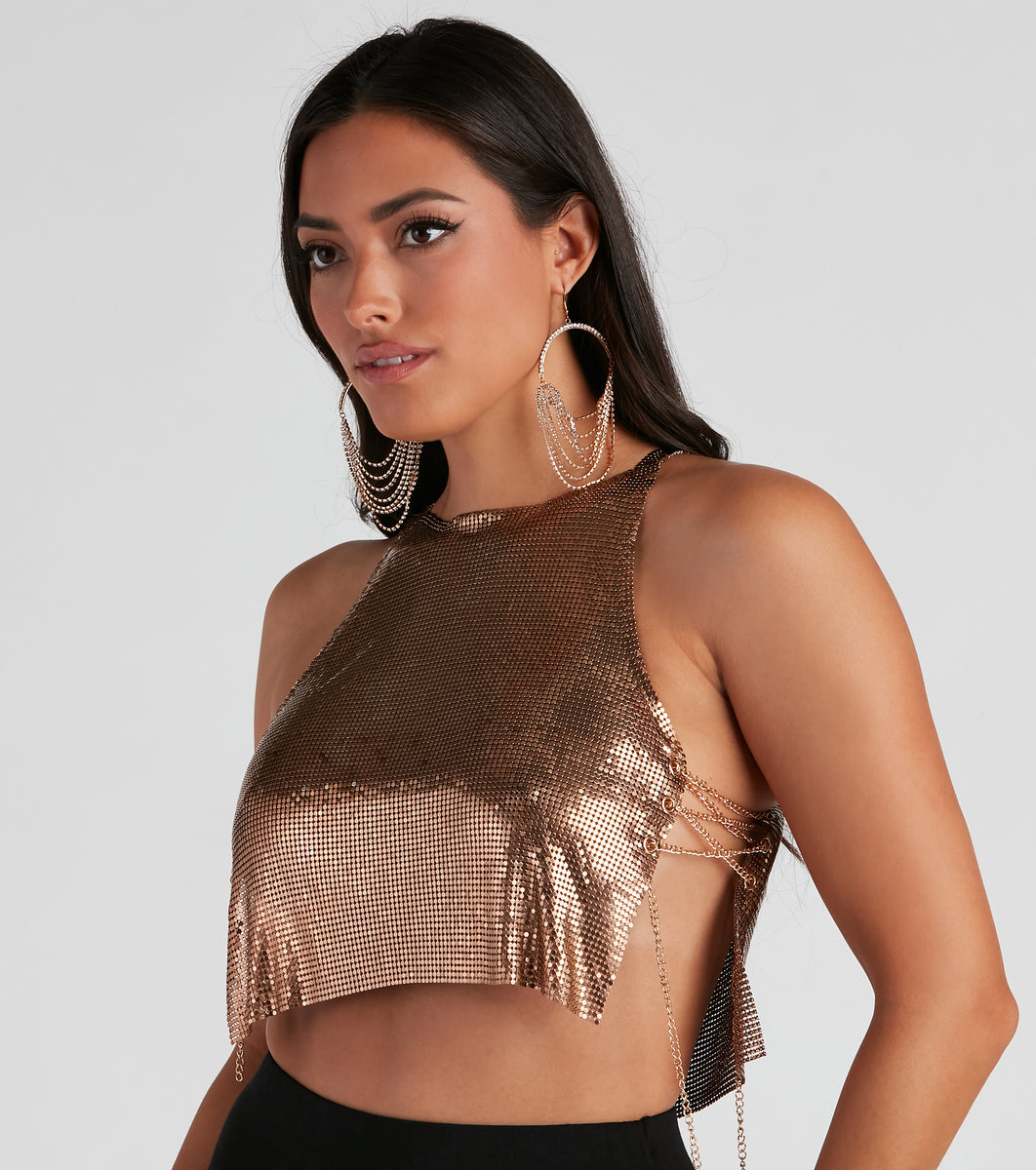 You've Got Glam Chainmail Lace Up Top