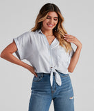 With fun and flirty details, Beach Cottage Striped Linen Top shows off your unique style for a trendy outfit for the summer season!
