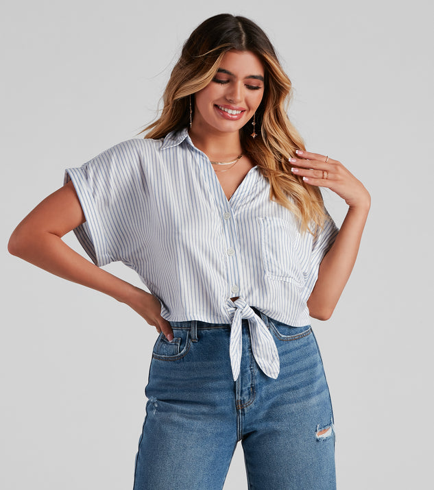 With fun and flirty details, Beach Cottage Striped Linen Top shows off your unique style for a trendy outfit for the summer season!