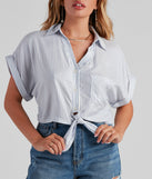 With fun and flirty details, Beach Cottage Striped Linen Top shows off your unique style for a trendy outfit for the summer season!