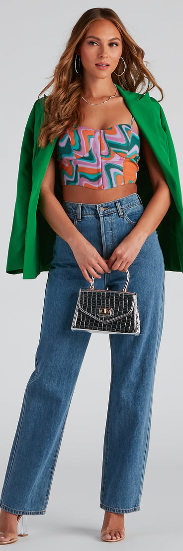 With fun and flirty details, Silent Disco Swirl Print Corset Top shows off your unique style for a trendy outfit for the summer season!