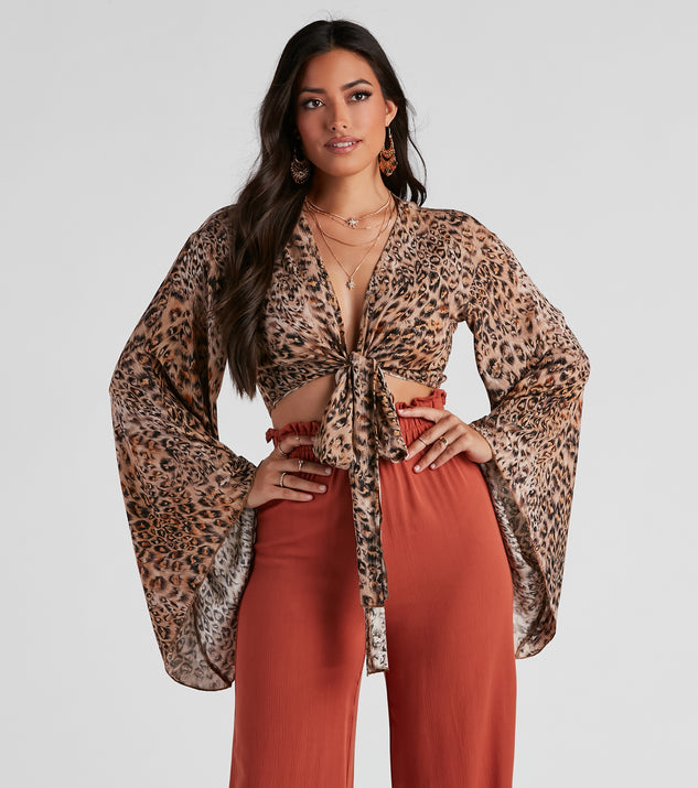 satin leopard wrap blouse