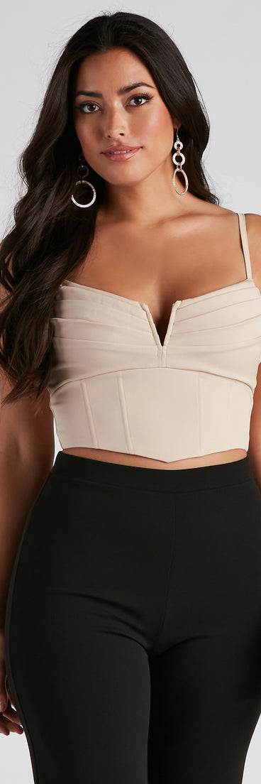 With fun and flirty details, Pretty Pleats Satin Notch Bustier shows off your unique style for a trendy outfit for the summer season!