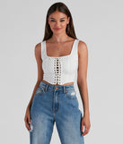 All Day Play Lace-Up Tank Crop Top is a trendy pick to create 2023 festival outfits, festival dresses, outfits for concerts or raves, and complete your best party outfits!