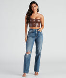 With fun and flirty details, She's Sleek Faux Leather Cropped Corset shows off your unique style for a trendy outfit for the summer season!