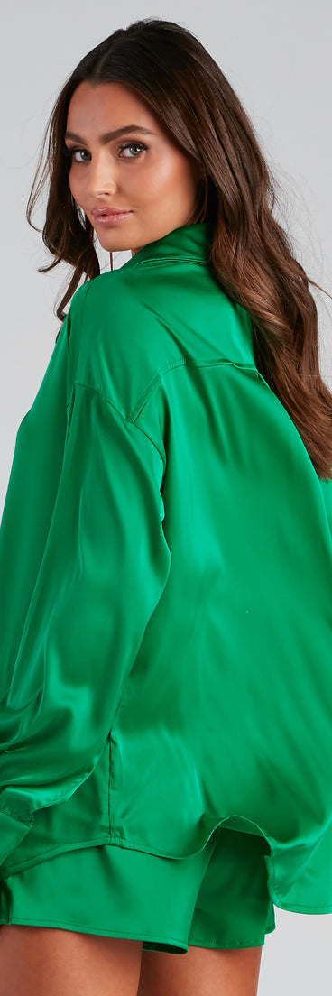 With fun and flirty details, Stylishly Sleek Satin Button Down Top shows off your unique style for a trendy outfit for the summer season!