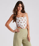Floral Splendor Lace-Up Bustier is a trendy pick to create 2023 festival outfits, festival dresses, outfits for concerts or raves, and complete your best party outfits!