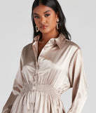 Fall Nights Satin Button-Up Short Dress