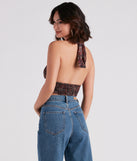 Sultry Boho Print Halter Crop Top is a fire pick to create 2023 festival outfits, concert dresses, outfits for raves, or to complete your best party outfits or clubwear!