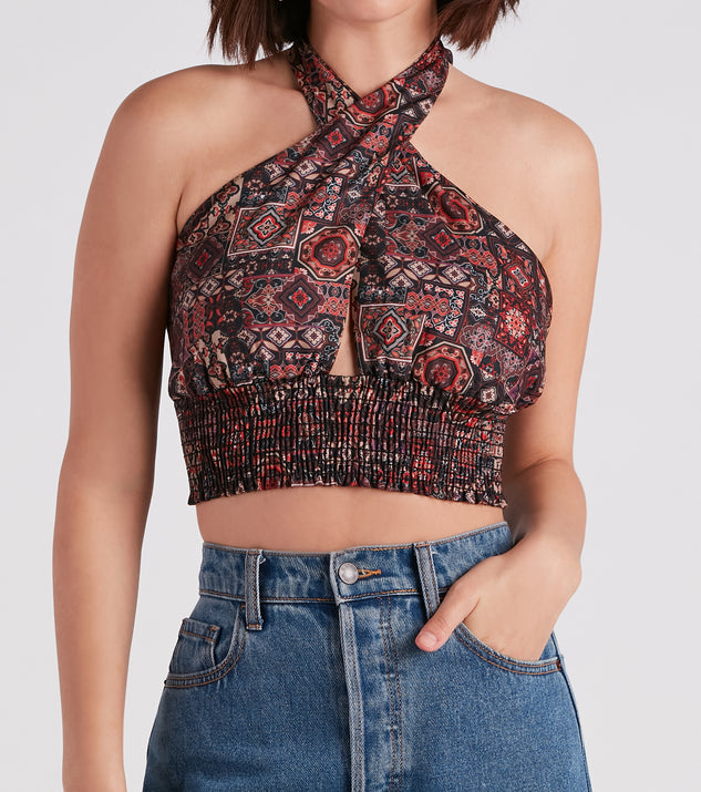 Sultry Boho Print Halter Crop Top | Windsor