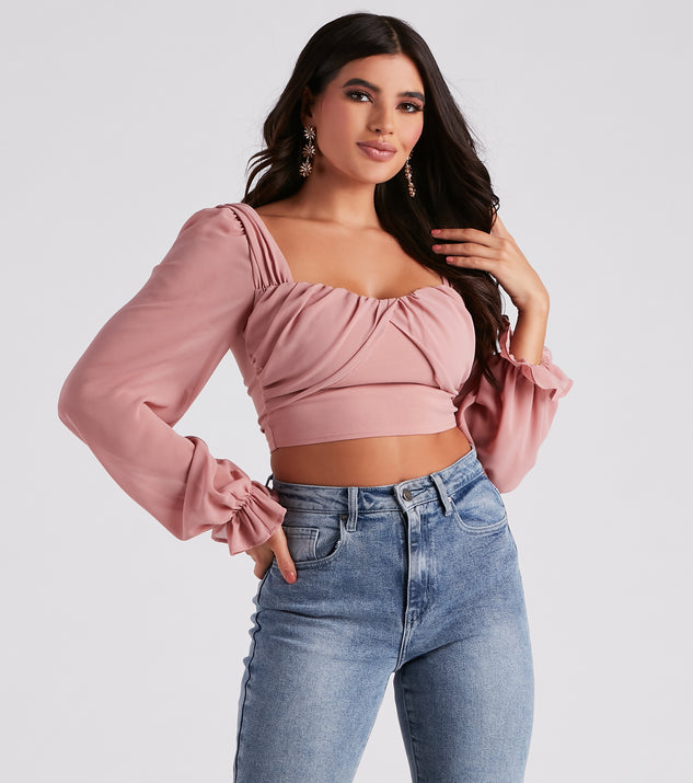 With fun and flirty details, Talk About Breezy Chiffon Crop Top shows off your unique style for a trendy outfit for the summer season!