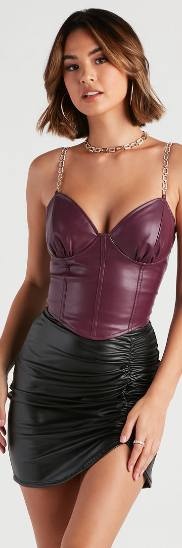 Dress up in Elevated And Edgy Faux Leather Corset Top as your going-out dress for holiday parties, an outfit for NYE, party dress for a girls’ night out, or a going-out outfit for any seasonal event!