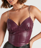 With fun and flirty details, Elevated And Edgy Faux Leather Corset Top shows off your unique style for a trendy outfit for the summer season!