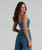 With fun and flirty details, Girl Next Door Cropped Denim Corset shows off your unique style for a trendy outfit for the summer season!