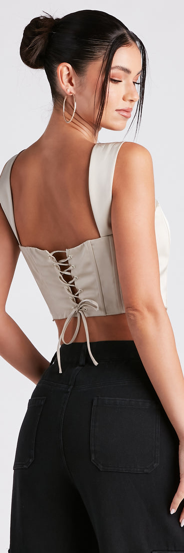 With fun and flirty details, Meant To Be Satin Lace Up Corset Top shows off your unique style for a trendy outfit for the summer season!