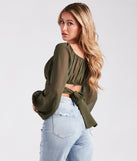 Fashion Reputation Chiffon Tie-Back Crop Top