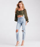 Fashion Reputation Chiffon Tie-Back Crop Top