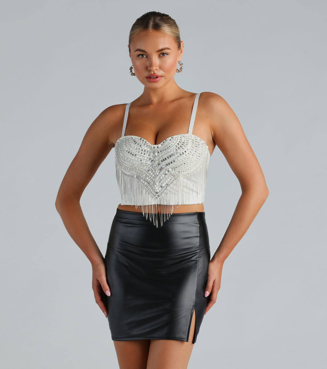 Peep Show Sequin Fringe Bustier Set