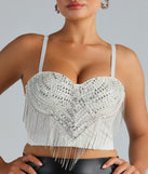 I'm The Catch Sequin Rhinestone Fringe Bustier is a trendy pick to create 2024 concert outfits, festival dresses, outfits for raves, or to complete your best party outfits or clubwear!