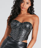 The waist-defining bodice style of the Found A Stud Faux Leather Strapless Bustier is perfect for making a statement with your outfit and provides the boning, molded cups, or lace-up details that capture the corset trend.