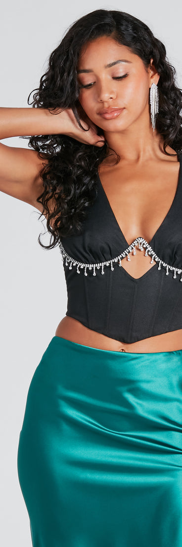 Look At Her Now Rhinestone Fringe Trim Crop Top