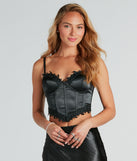 The waist-defining bodice style of the Double Take Worthy Satin Applique Corset Top is perfect for making a statement with your outfit and provides the boning, molded cups, or lace-up details that capture the corset trend.