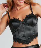The waist-defining bodice style of the Double Take Worthy Satin Applique Corset Top is perfect for making a statement with your outfit and provides the boning, molded cups, or lace-up details that capture the corset trend.