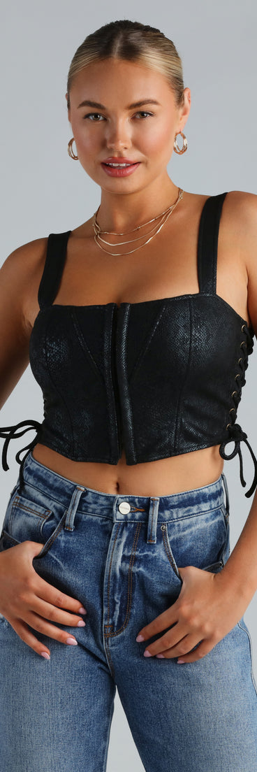 Hiss Worthy Faux Suede Snake Corset Top