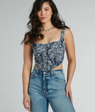 The waist-defining bodice style of the Delight And Allure Sleeveless Tapestry Corset Top is perfect for making a statement with your outfit and provides the boning, molded cups, or lace-up details that capture the corset trend.