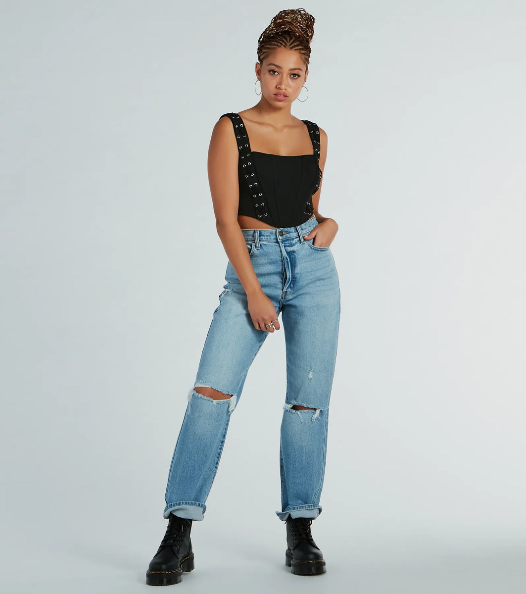 Pristine Lace up back Corset Style Top main image 0