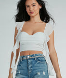 With fun and flirty details, the Sweetest Look Ruched And Ruffled Chiffon Crop Top shows off your unique style for a trendy outfit for the spring or summer season!