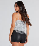 Spotlight Beauty Sequin Fringe Crop Top is a trendy pick to create 2024 concert outfits, festival dresses, outfits for raves, or to complete your best party outfits or clubwear!