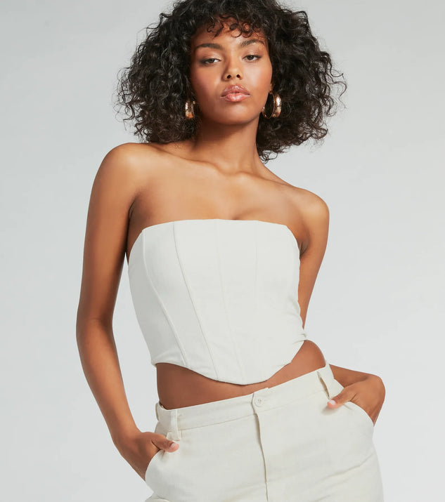 With fun and flirty details, the What A Girl Wants Strapless Linen Bustier shows off your unique style for a trendy outfit for summer!